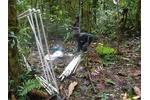 Cages from PVC pipes and netting Construction of the cages protecting trees from predators from PVC pipes and netting. Photo: BC CAS